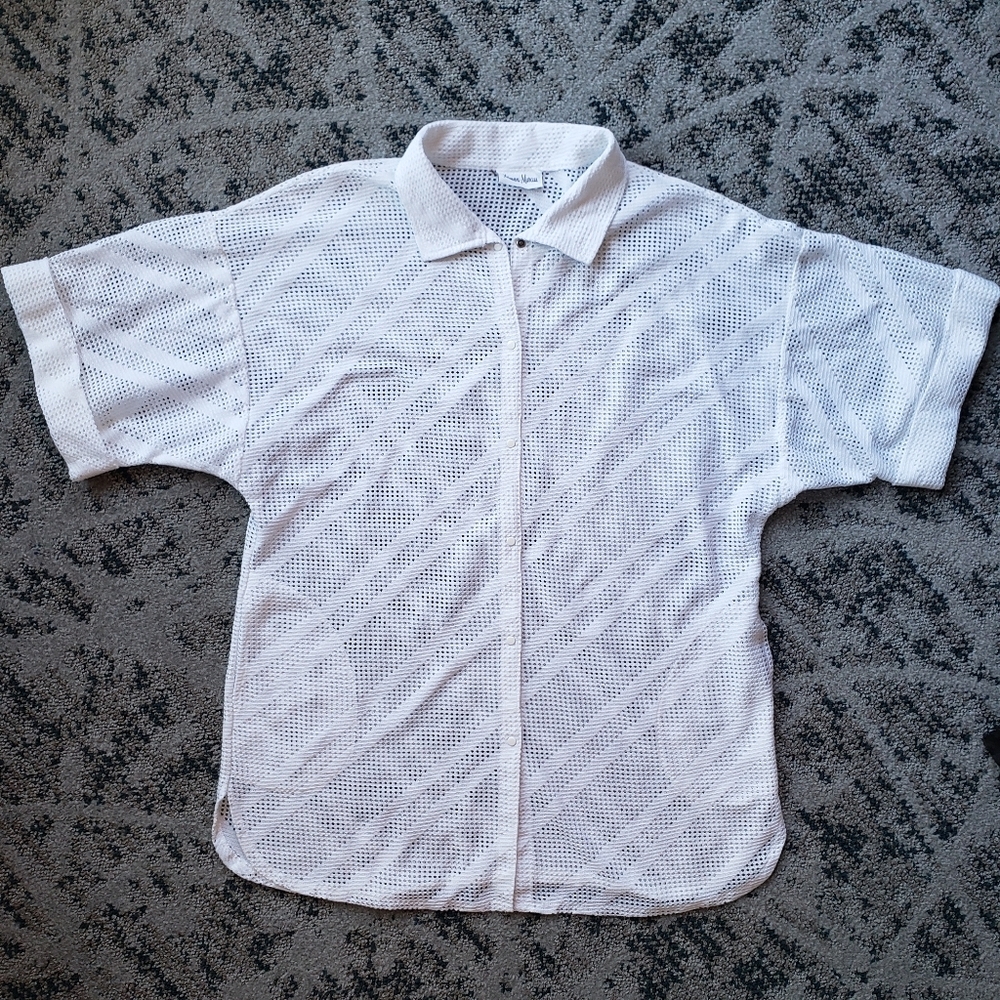 Vintage Mesh Button Up Shirt Neiman-Marcus Beach Cover-up